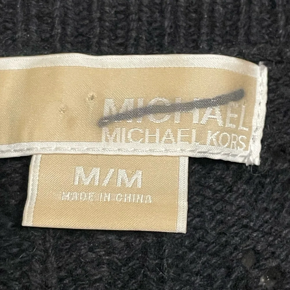 Michael Kors Women’s Sweater Medium Black Cotton Angora Pointelle Cable Knit